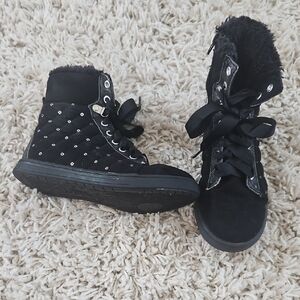 Justice Black Kids Sneakers with Faux Fur